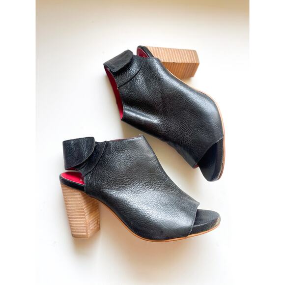 Jeffrey Campbell Black Leather Peep Toe Heels Size 9.5 Block Heel Slingback - Picture 1 of 14